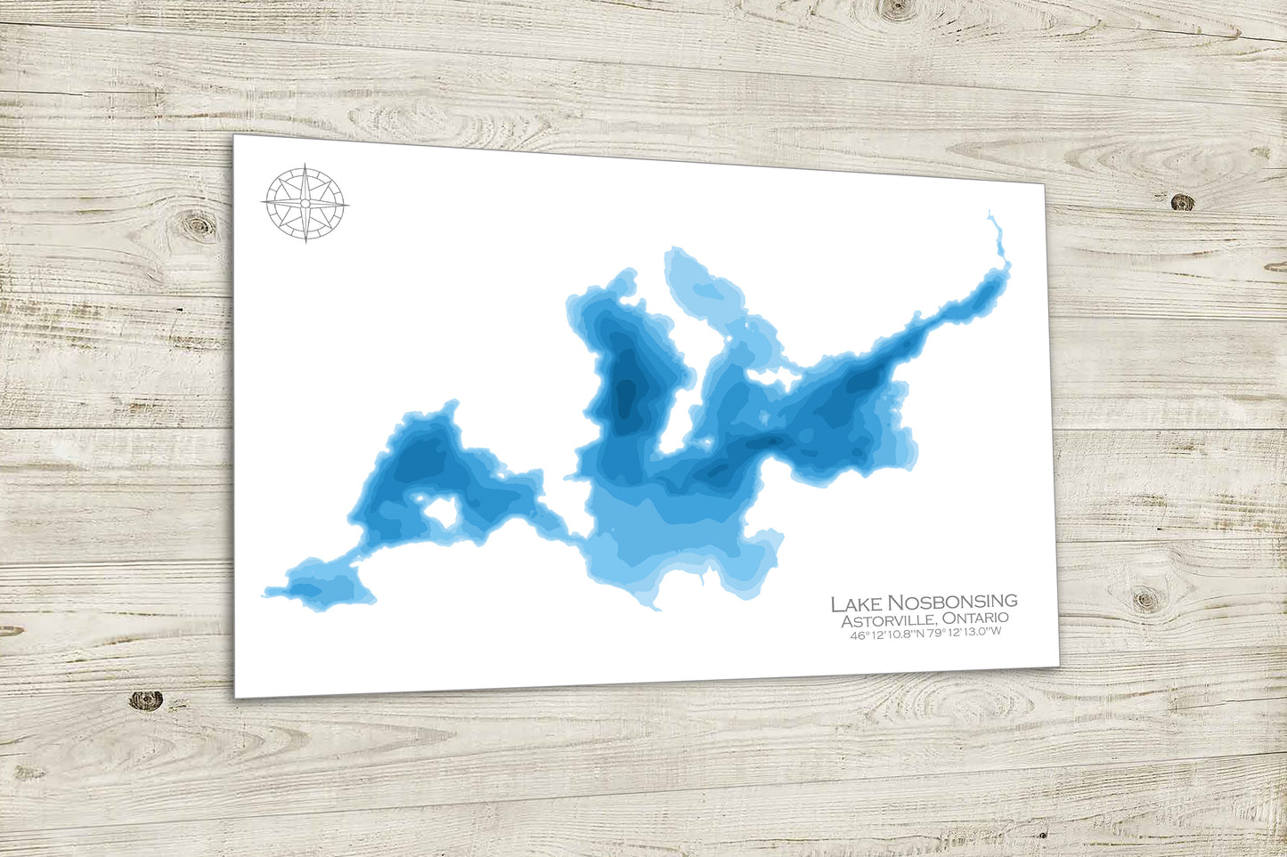 12"x18" Lake Nosbonsing, Astorville, Ontario , Papercut Bathymetric Map, 12x18