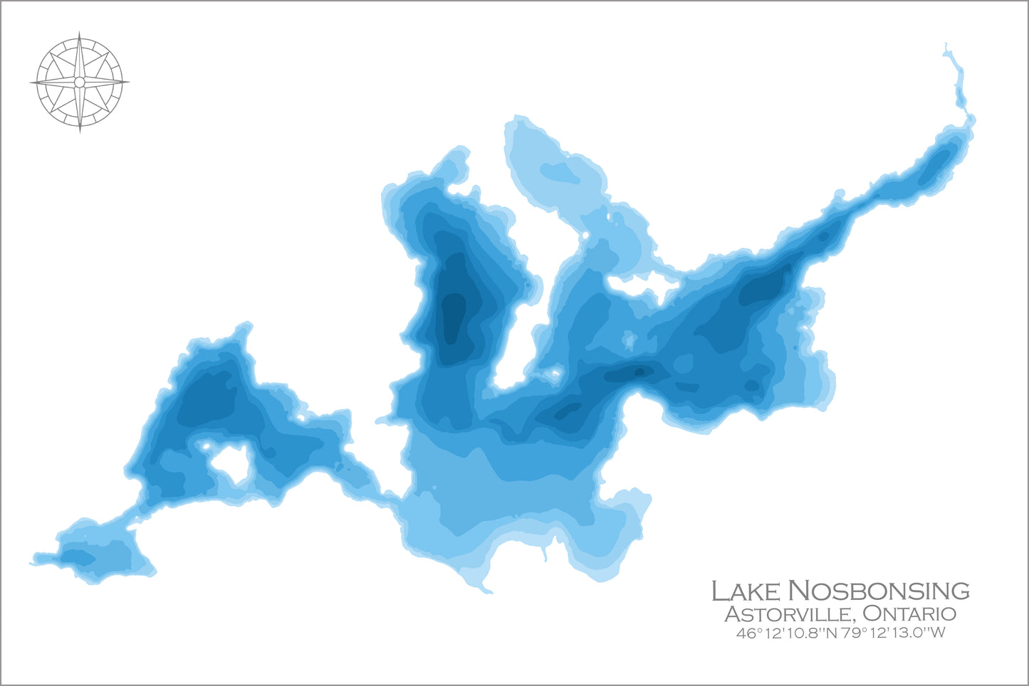 12"x18" Lake Nosbonsing, Astorville, Ontario , Papercut Bathymetric Map, 12x18