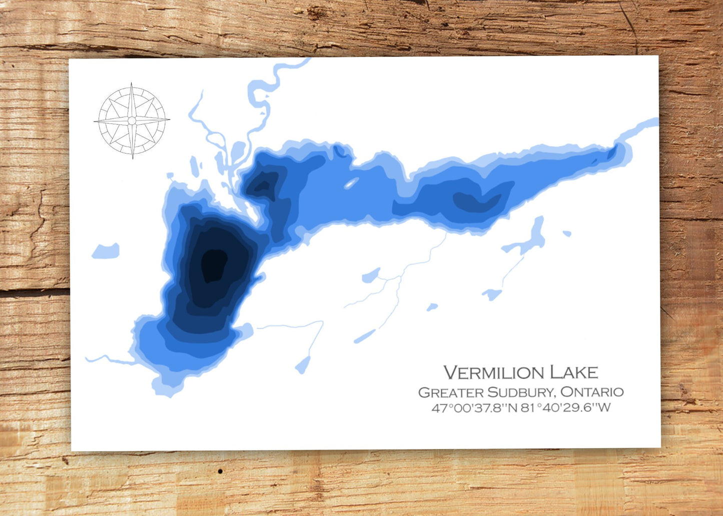 12"x18" Vermilion Lake, Papercut Bathymetric Map, Chelmsford Greater Sudbury Ontario Wall Art | Poster | Print | Map Art | Cabin Wall Decor