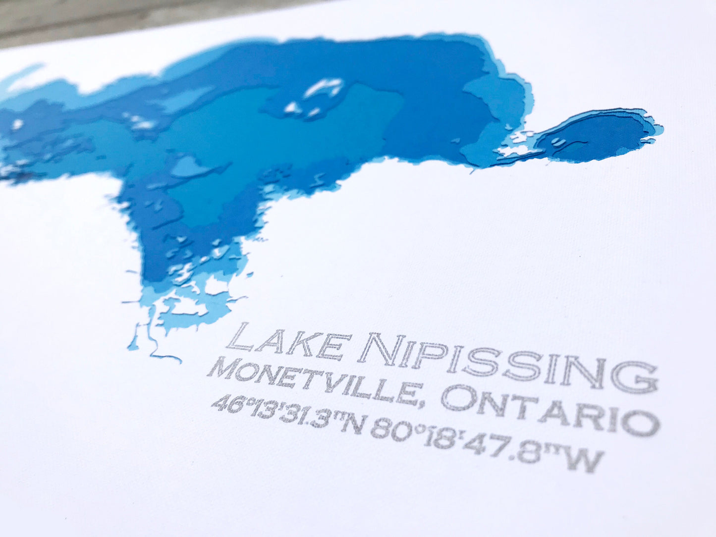 12"x24" Lake Nipissing , North Bay, Ontario, Papercut Bathymetric Map, 12x24