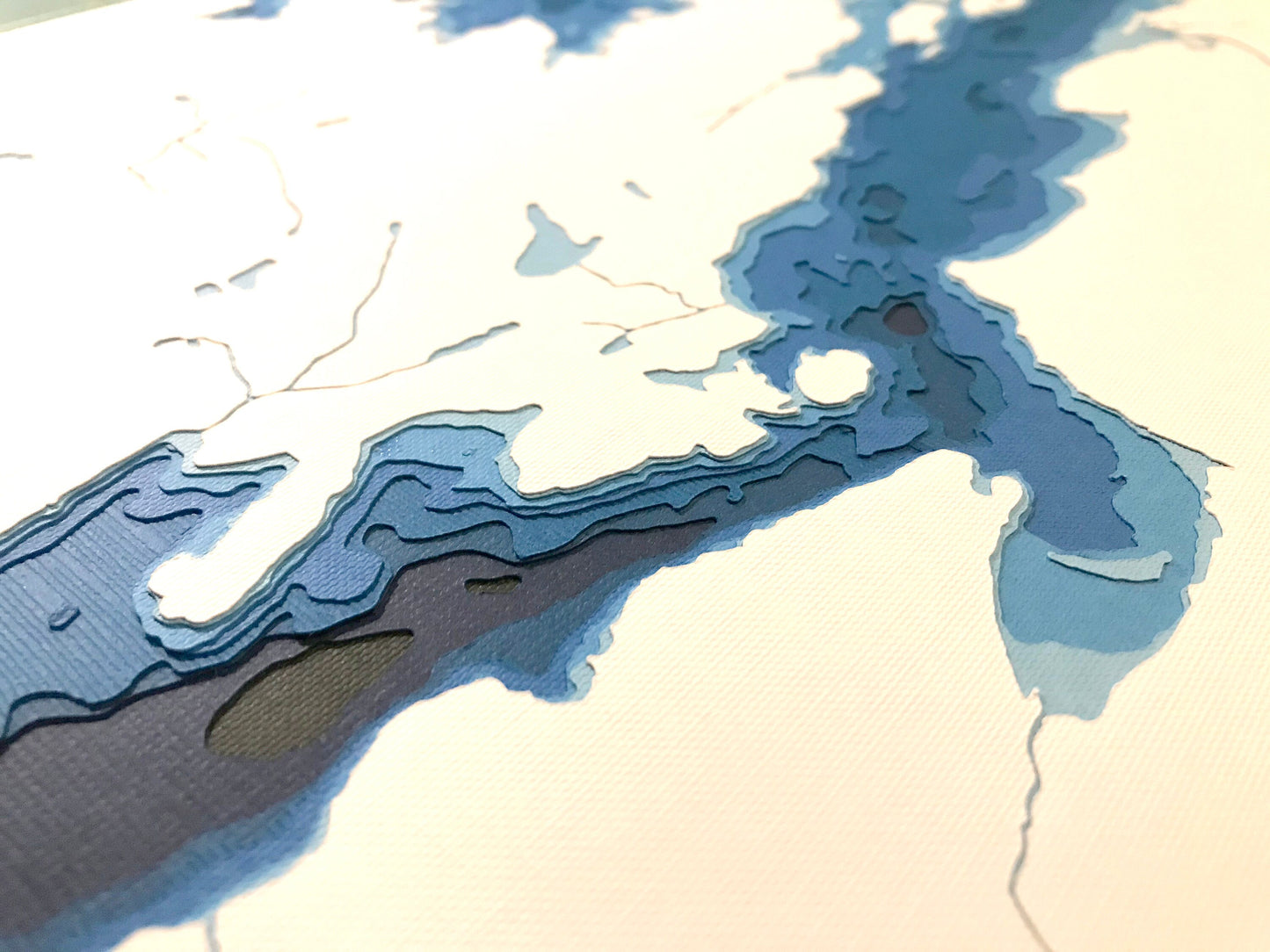 12"x24" Discovery Passage, Campbell River, Vancouver Island BC, Papercut Bathymetric Map, 12x24