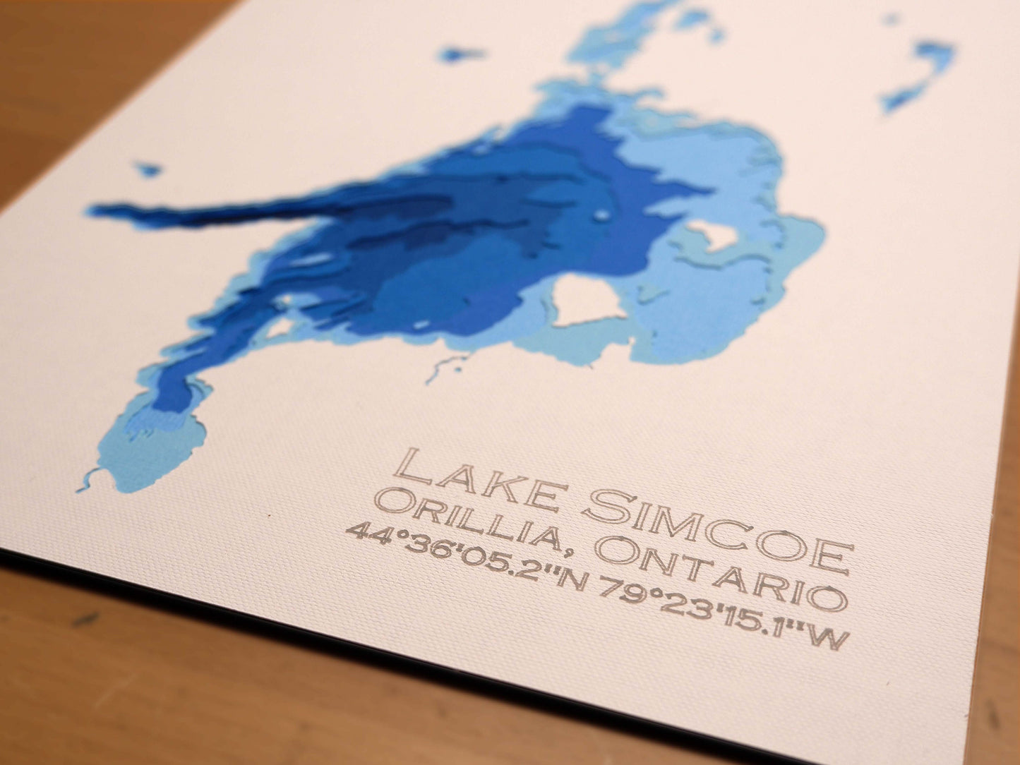 12"x18" Lake Simcoe , Orillia Barrie, Ontario, Papercut Bathymetric Map, 12x18 Wall Art | Poster | Print | Map Art | Cabin Wall Decor