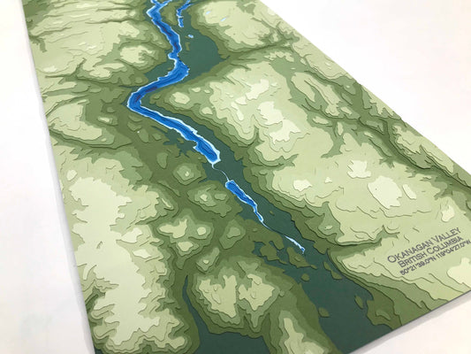 11"x22" Okanagan Valley, Vernon British Columbia Papercut Topographic Map, 11x22