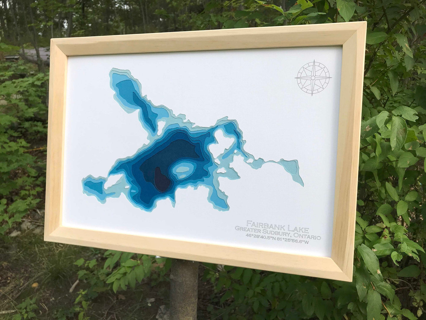 12"x18" Fairbank Lake, Greater Sudbury Ontario, Papercut Bathymetric Map, 12x18