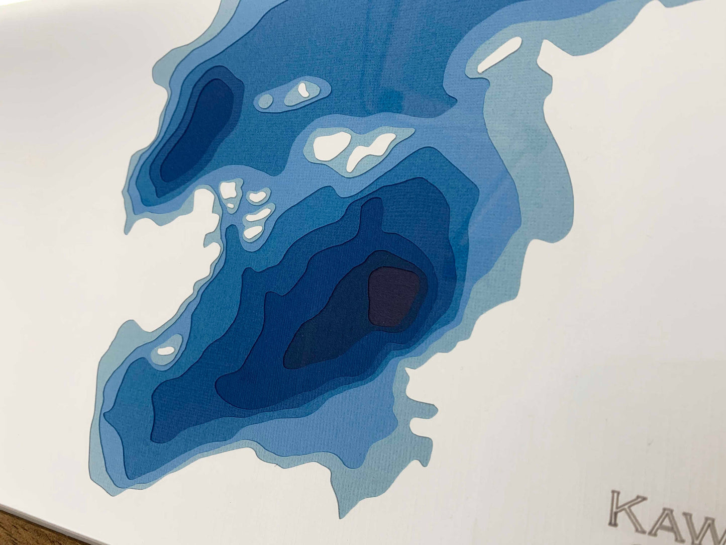 12"x18" Kawawaymog Lake, South Nipissing Ontario, Papercut Bathymetric Map, 12x18