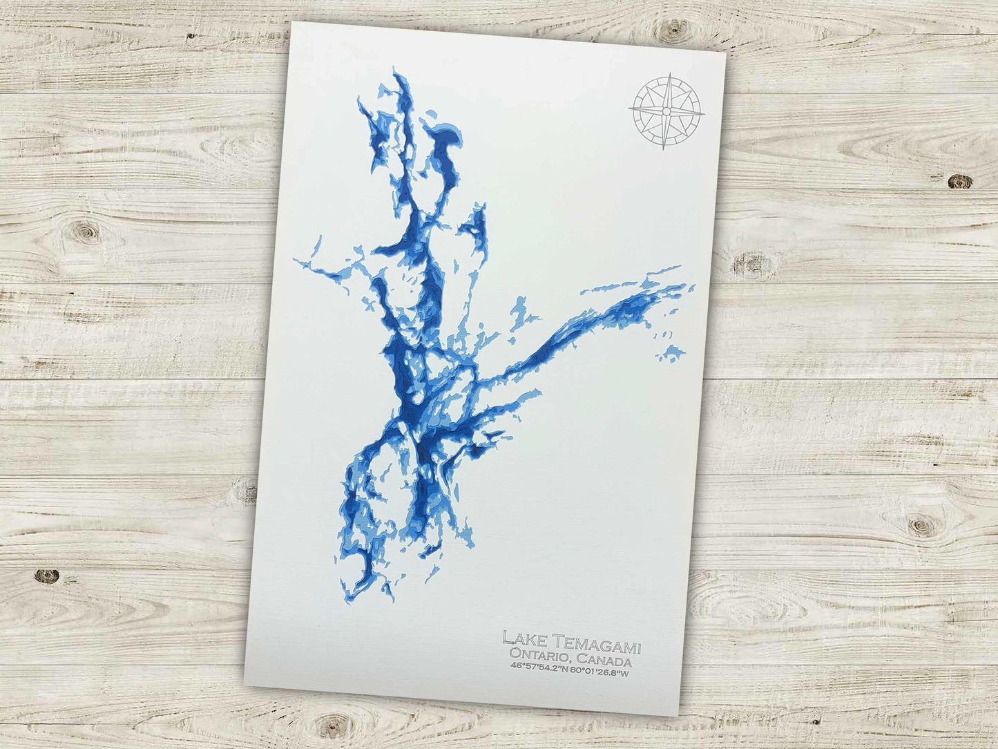 12"x18" Lake Temagami, Canada, Papercut Bathymetric Map, 12x18 Wall Art | Poster | Print | Map Art | Cabin Wall Decor