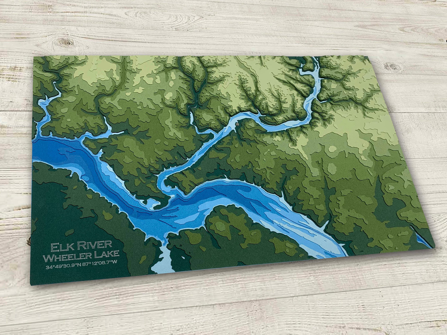 11"x17" Elk River, Alabama, Tennessee River | Papercut Topographic and Bathymetric Map, 11x17 | Wall Art | Poster | Print | Map Art