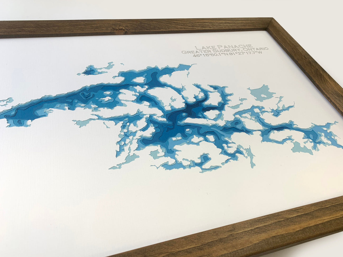 12"x24" Lake Panache [Penage] , Greater Sudbury, Ontario, Papercut Bathymetric Map, 12x24 | Wall Art | Poster | Print | Map Art | Cabin Wall