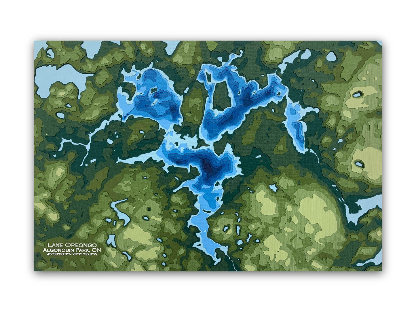 12"x18" Lake Opeongo , Algonquin Provincial Park, Ontario, Papercut Topographic and Bathymetric Map, 12x18