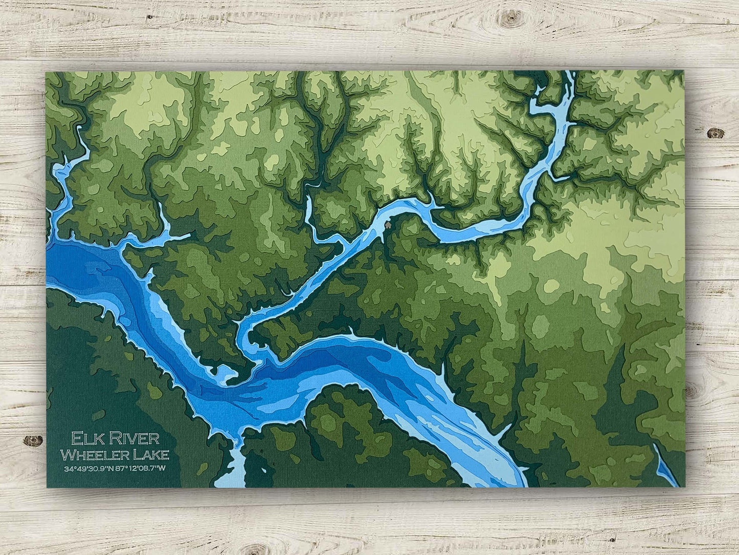 11"x17" Elk River, Alabama, Tennessee River | Papercut Topographic and Bathymetric Map, 11x17 | Wall Art | Poster | Print | Map Art