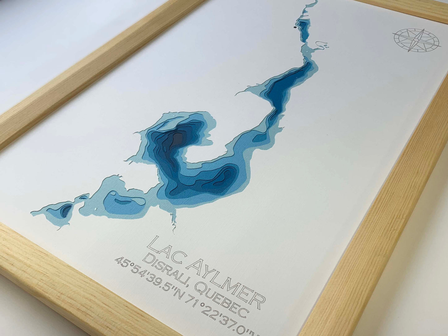 12"x18" Lac Aylmer, Disrali Quebec, Papercut Bathymetric Map, 12x18 | Wall Art | Poster | Print | Map Art | Cabin Wall Decor