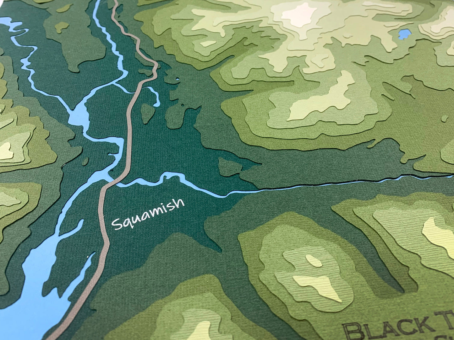 11"x22" Sea to Sky Corridor | Whistler to Squamish, British Columbia Papercut Topographic Map, 11x22