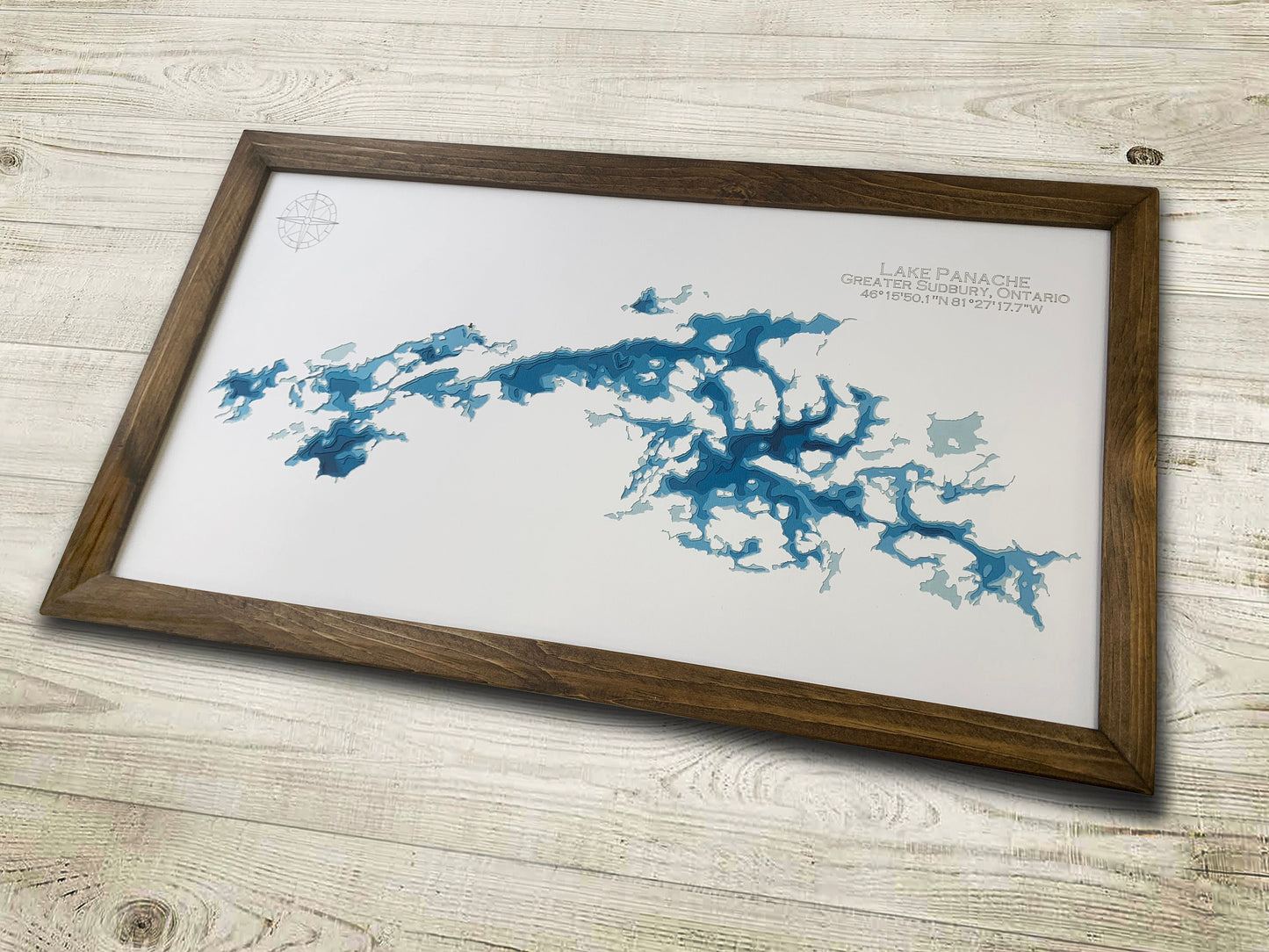 12"x24" Lake Panache [Penage] , Greater Sudbury, Ontario, Papercut Bathymetric Map, 12x24 | Wall Art | Poster | Print | Map Art | Cabin Wall