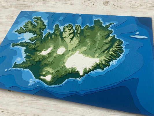 11"x17" Iceland | Papercut Topographic and Bathymetric Map, 11x17