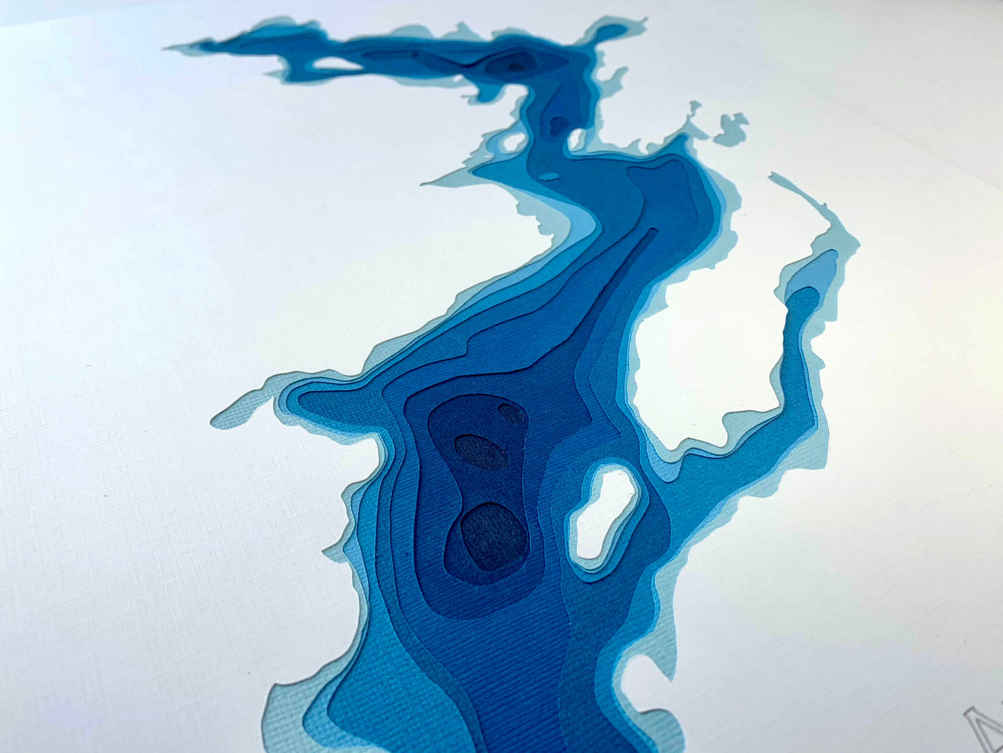 12"x18" Anstruther Lake, Kawartha Highlands, Ontario, Papercut Bathymetric Map, 12x18