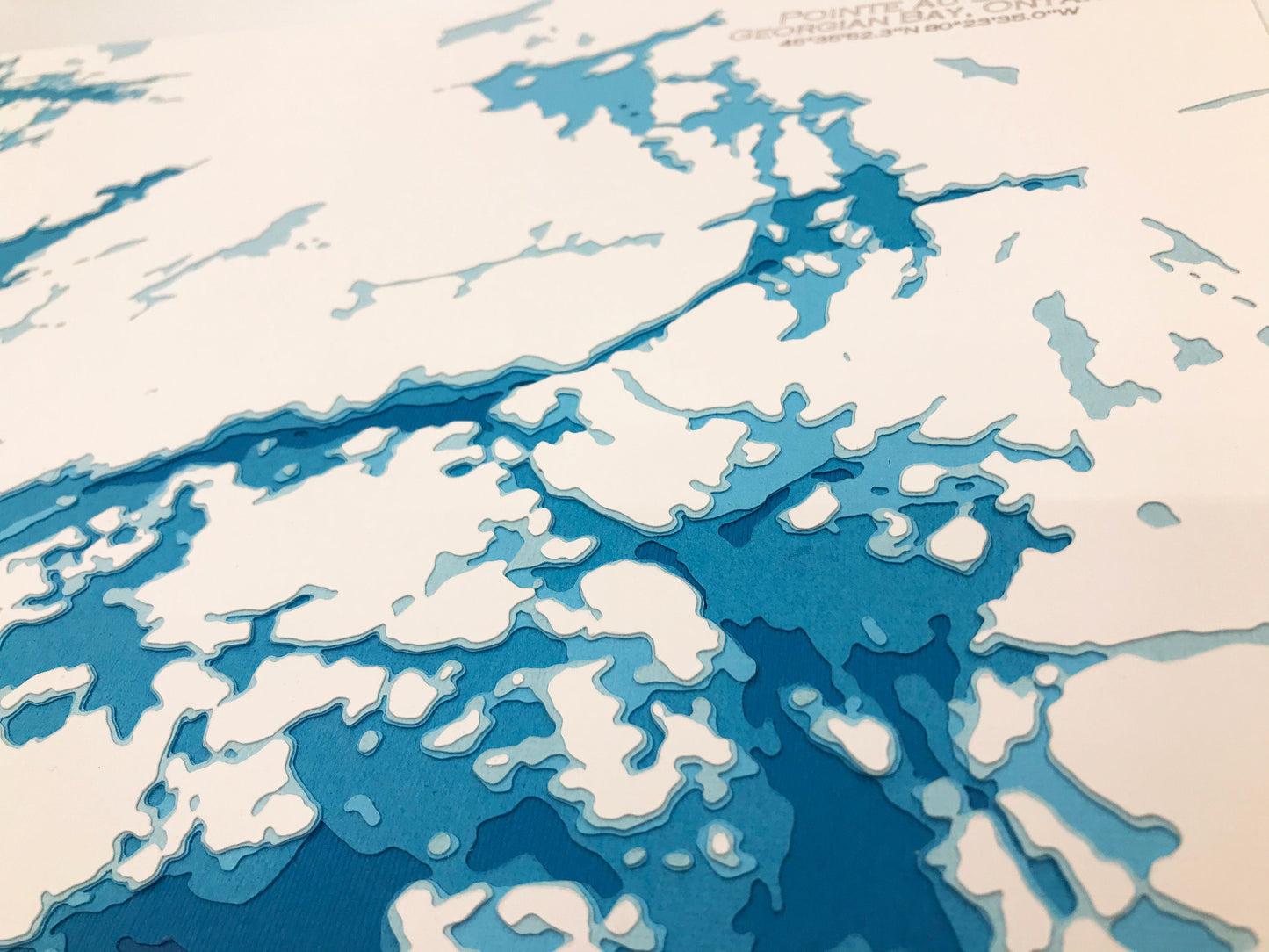 12"x18" Pointe Au Baril, Georgian Bay, Ontario, Papercut Bathymetric Map, 12x18