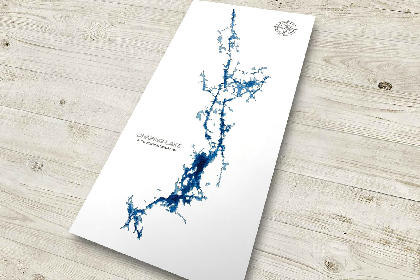 12"x24" Onaping Lake | Onaping Falls | Greater Sudbury, Ontario | Papercut Bathymetric Map, 12x24 Wall Art | Poster | Print | Map Art