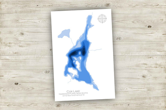 12"x18" Cox Lake, Hammonds Plains, Nova Scotia, Papercut Bathymetric Map, 12x18