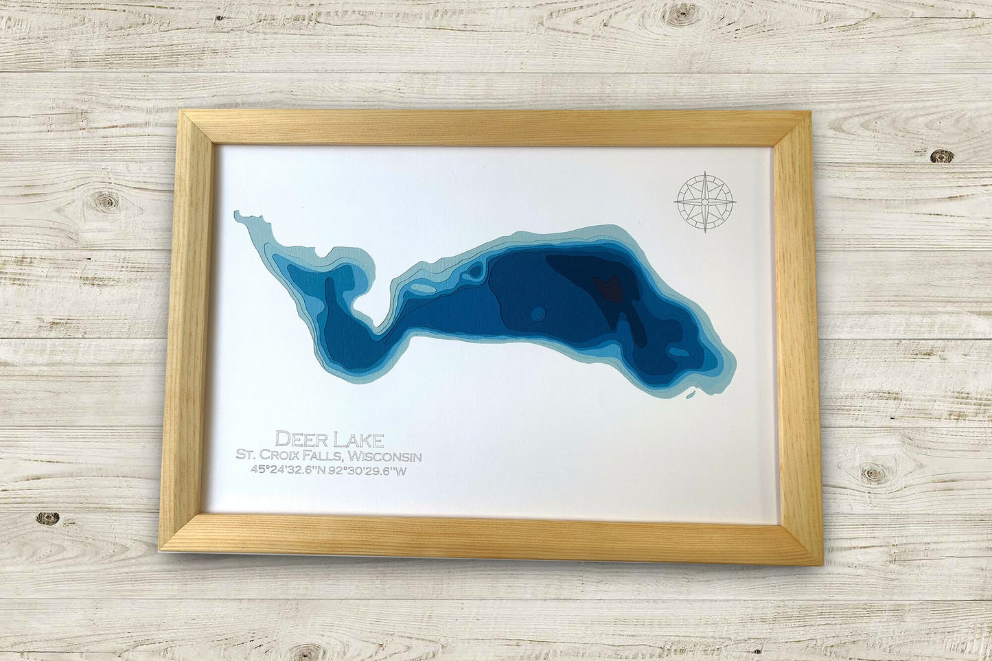 12"x18" Deer Lake, St.Croix Falls, Wisconsin, Papercut Bathymetric Map, 12x18 Wall Art | Poster | Print | Map Art | Cabin Wall Decor