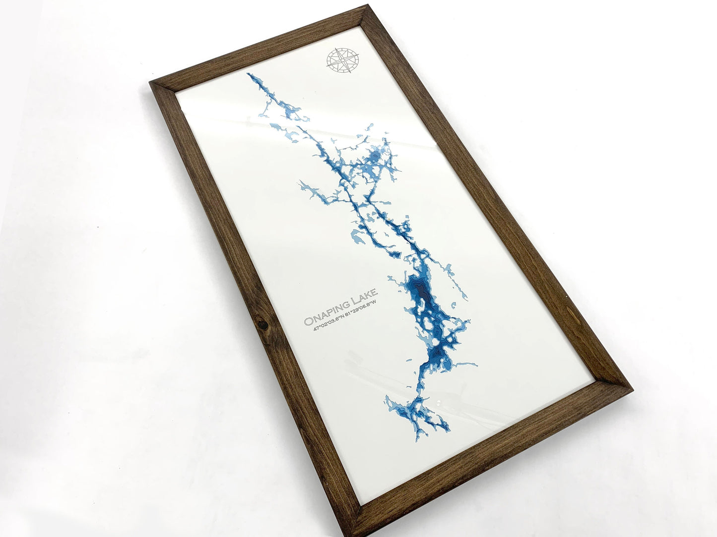 12"x24" Onaping Lake | Onaping Falls | Greater Sudbury, Ontario | Papercut Bathymetric Map, 12x24 Wall Art | Poster | Print | Map Art