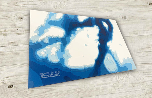 12"x18" Bowen Island, British Columbia, Papercut Bathymetric Map, 12x18