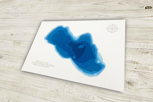 12"x18" Pigeon Lake, Itaska Beach Alberta, Papercut Bathymetric Map, 12x18