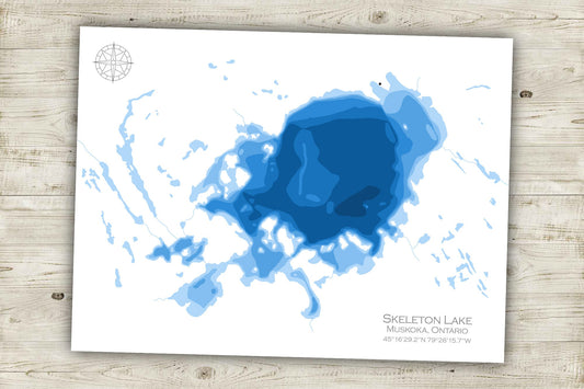 12"x18" Skeleton Lake, Muskoka Ontario , Papercut Bathymetric Map, 12x18 Wall Art | Poster | Print | Map Art | Cabin Wall Decor