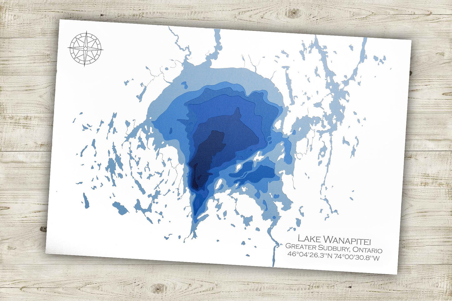 12" x 18" Lake Wanapitei Sudbury Ontario, Papercut Bathymetric Map (11x17 shown) Wall Art | Poster | Print | Map Art | Cabin Wall Decor