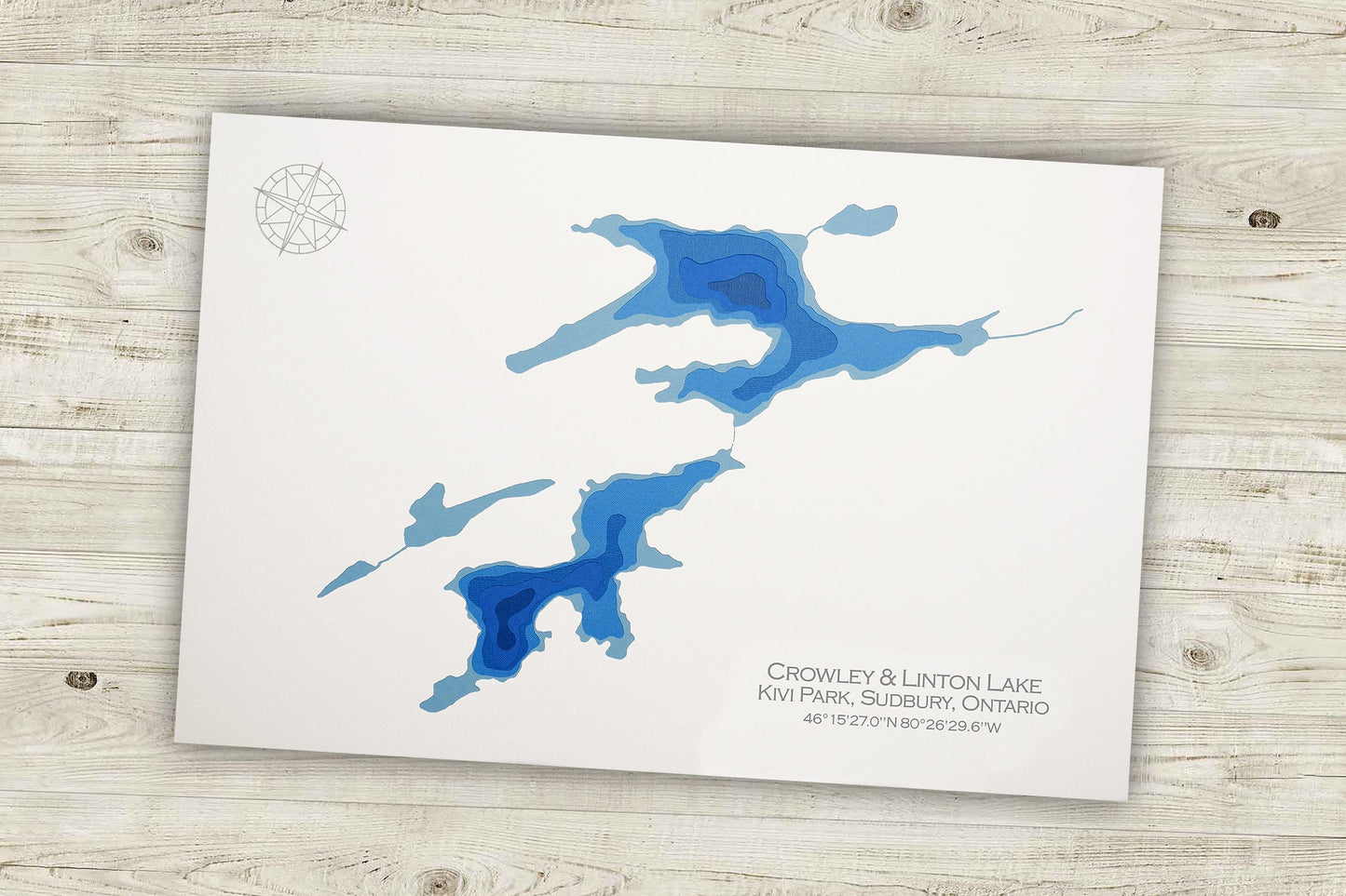 12"x18" Crowley & Linton Lakes, Kivi Park, Greater Sudbury, Ontario , Papercut Bathymetric Map, 12x18