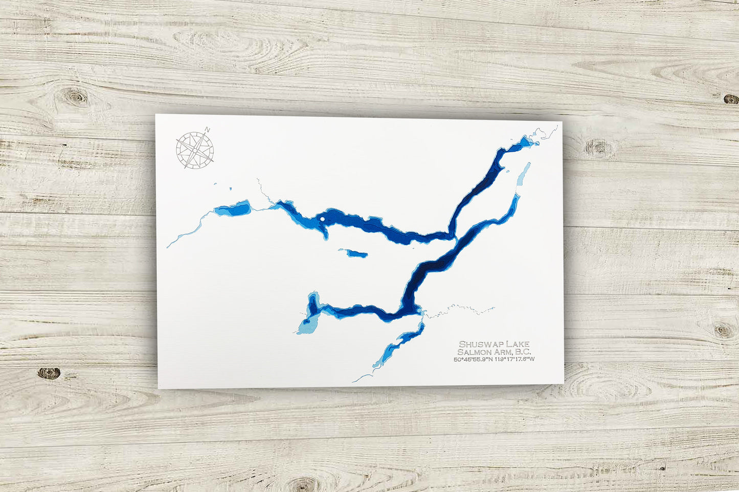 12"x18" Shuswap Lake, British Columbia , Papercut Bathymetric Map, 12x18 Wall Art | Poster | Print | Map Art | Cabin Wall Decor