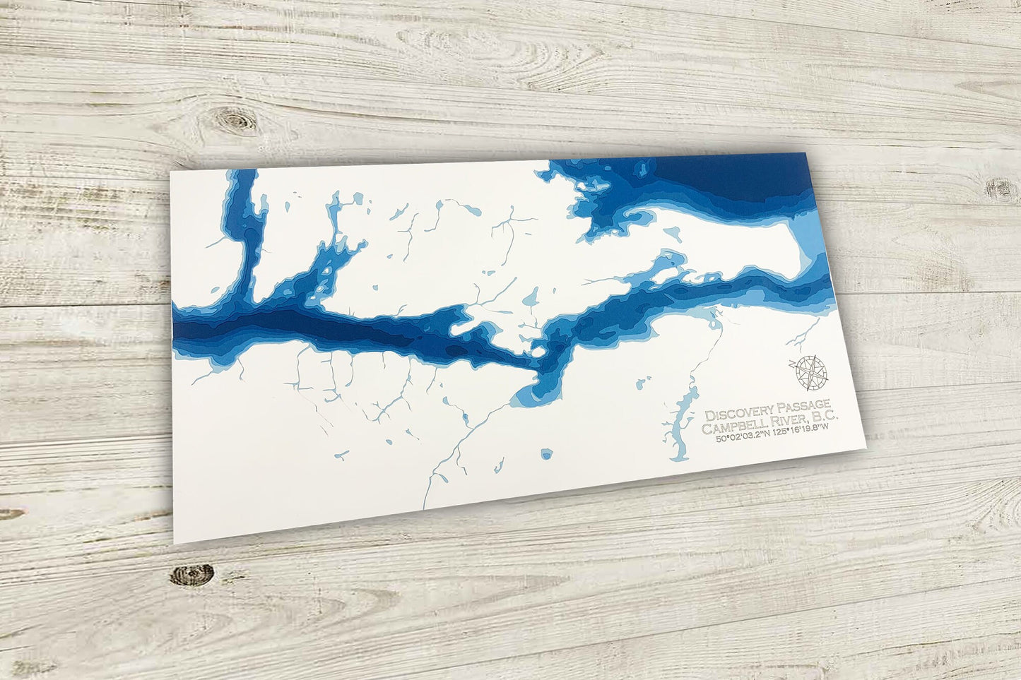 12"x24" Discovery Passage, Campbell River, Vancouver Island BC, Papercut Bathymetric Map, 12x24