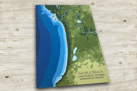 11"x17" Sauble Beach Lake Huron | Papercut Topographic and Bathymetric Map, 11x17