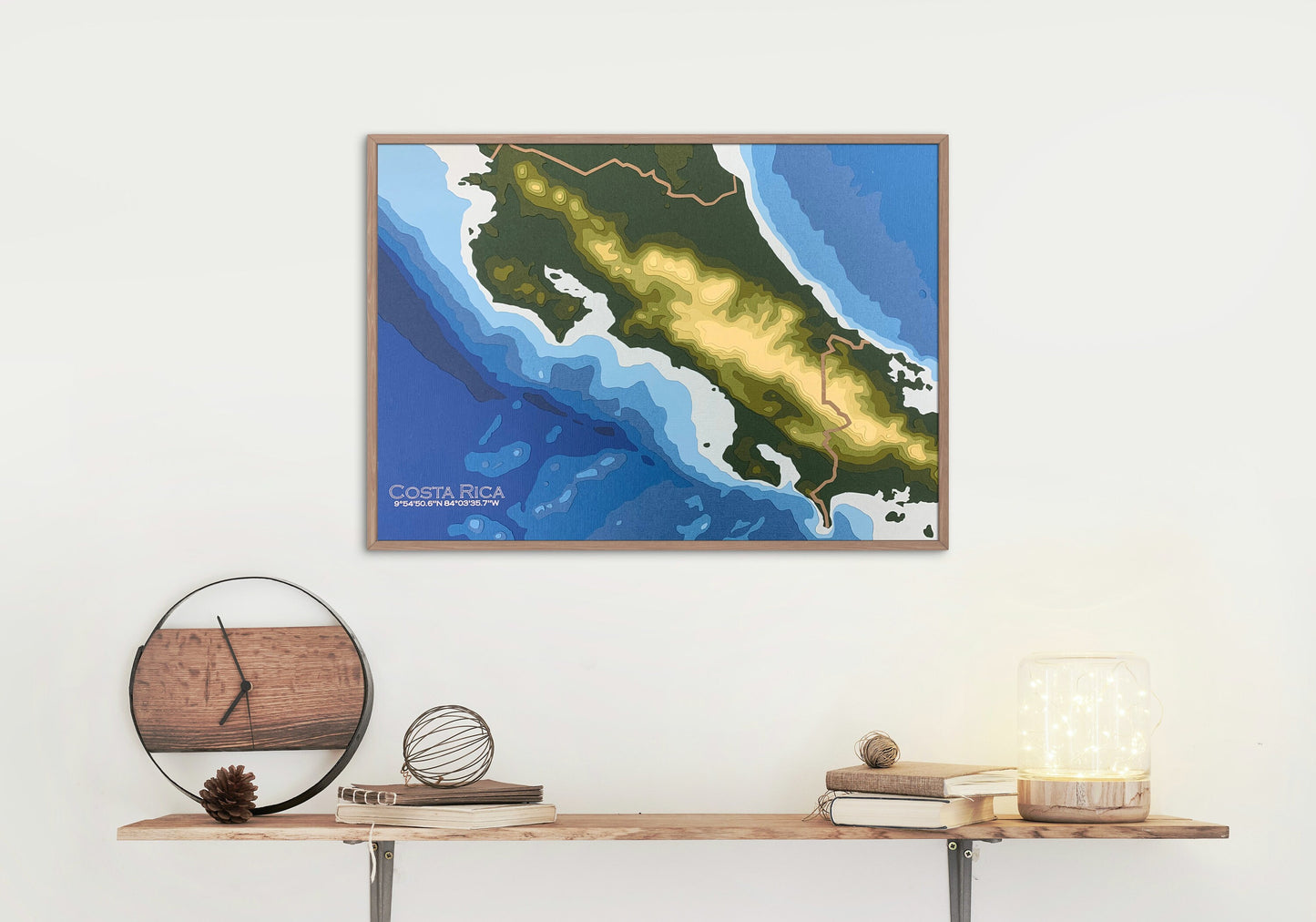 12"x18" Costa Rica | Papercut Topographic and Bathymetric Map, 11x17