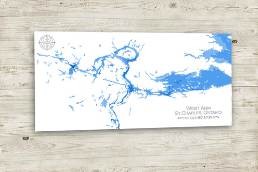 12"x24" West Arm, Lake Nipissing , French River, Ontario, Papercut Bathymetric Map, 12x24