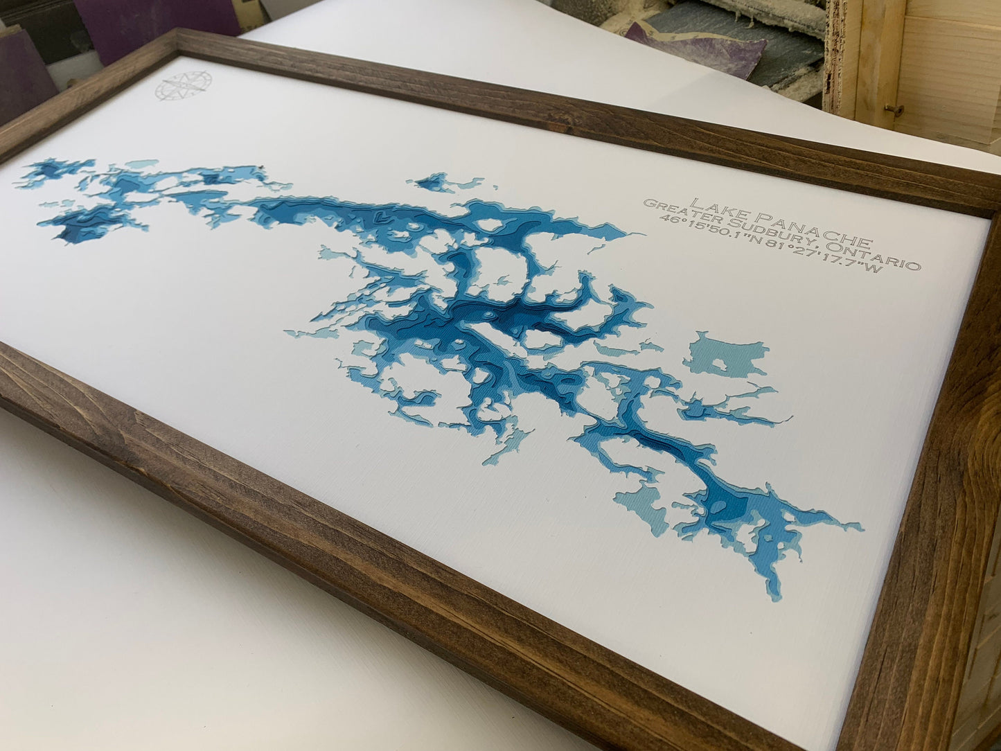 12"x24" Lake Panache [Penage] , Greater Sudbury, Ontario, Papercut Bathymetric Map, 12x24 | Wall Art | Poster | Print | Map Art | Cabin Wall