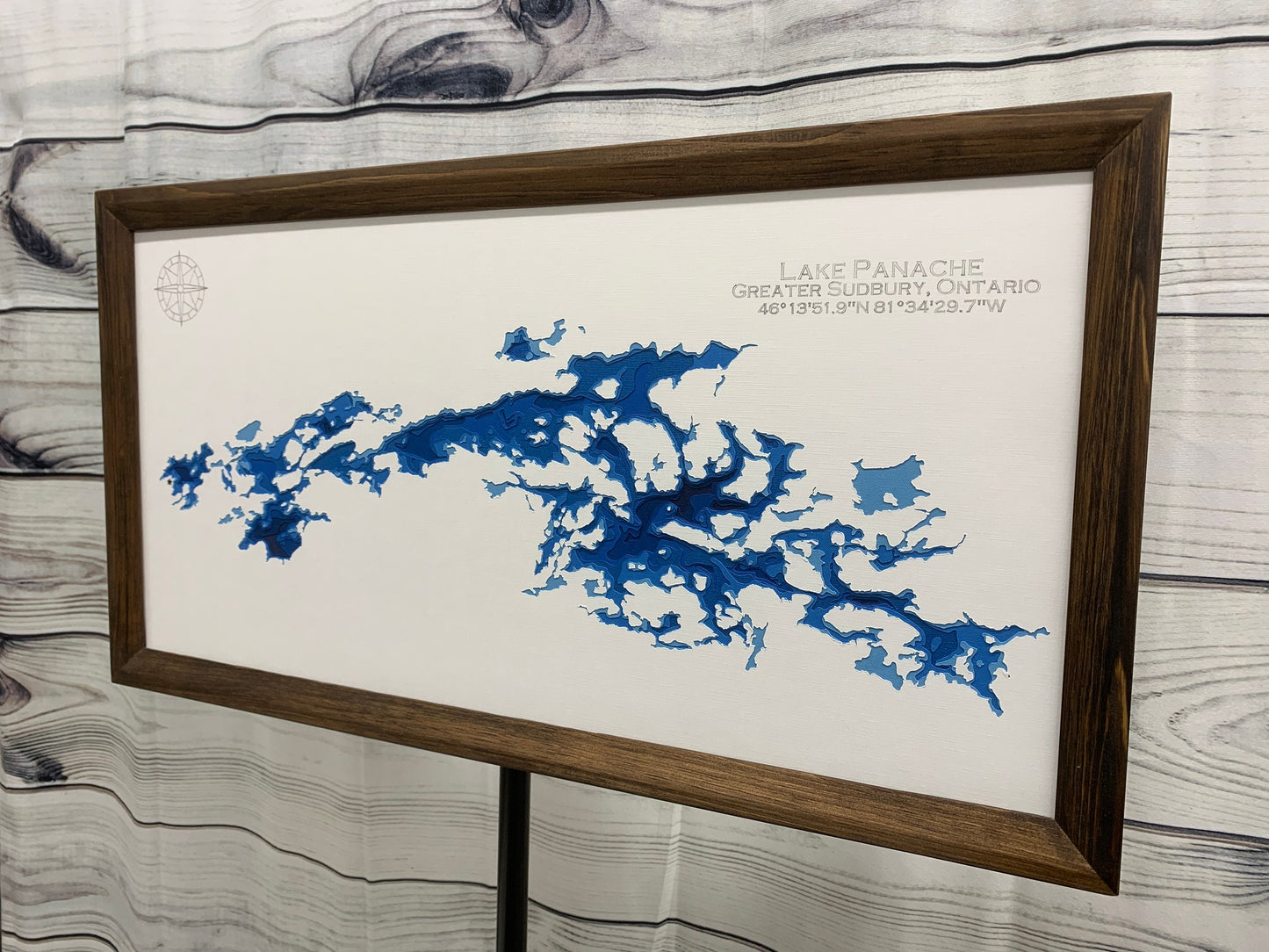 12"x24" Lake Panache [Penage] , Greater Sudbury, Ontario, Papercut Bathymetric Map, 12x24 | Wall Art | Poster | Print | Map Art | Cabin Wall