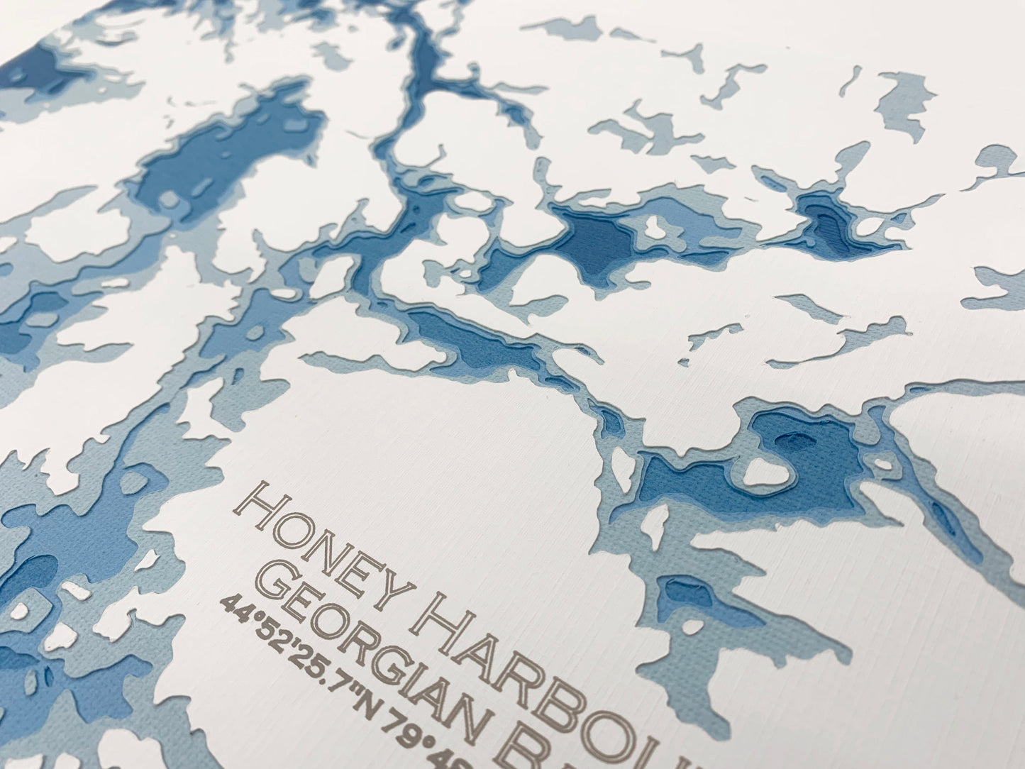 12"x18" Honey Harbour, Georgian Bay, Ontario Papercut Bathymetric Map, 12x18 Wall Art | Poster | Print | Map Art | Cabin Wall Decor