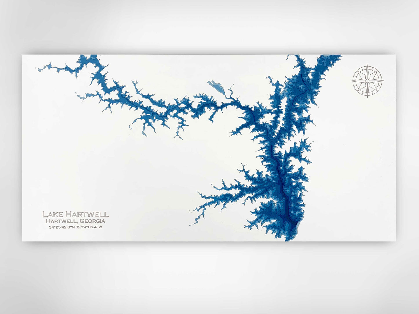 12"x24" Lake Hartwell , Georgia  & South Carolina, Papercut Bathymetric Map, 12x24