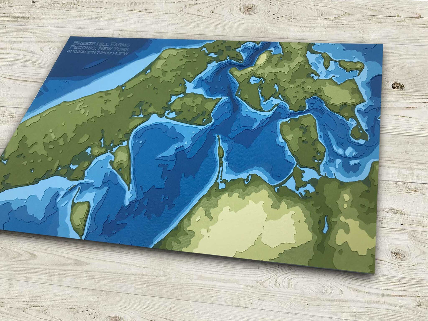 11"x17" Peconic NY | Suffolk County, Long Island, New York, NY | Papercut Topographic and Bathymetric Map, 11x17