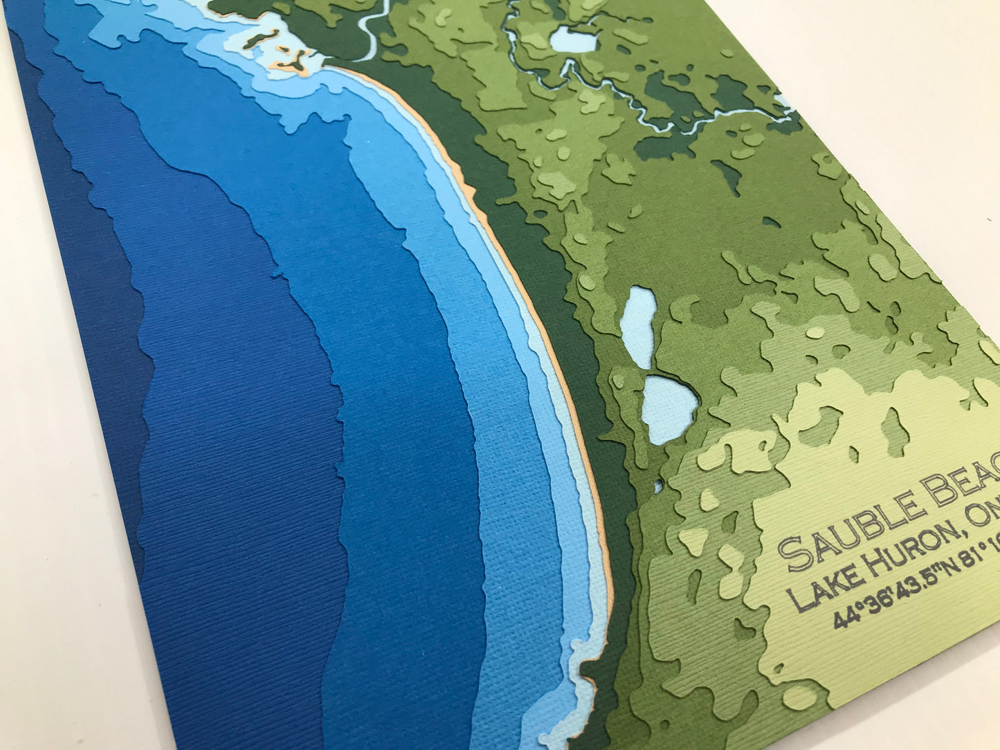 11"x17" Sauble Beach Lake Huron | Papercut Topographic and Bathymetric Map, 11x17