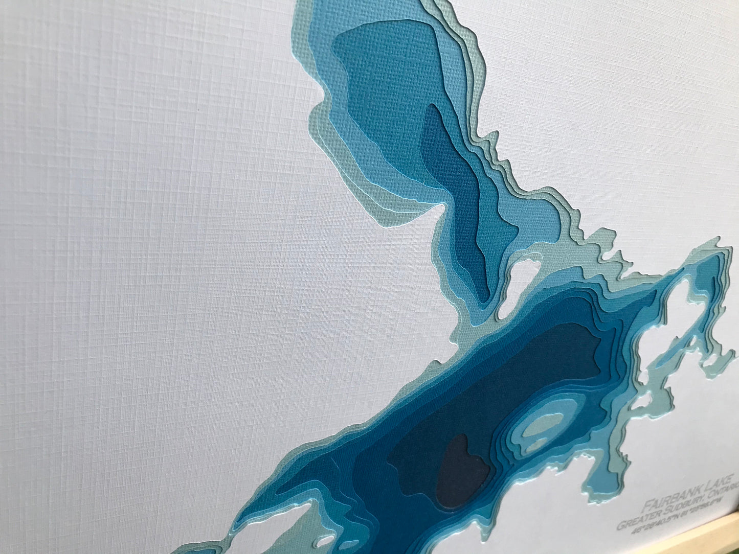 12"x18" Fairbank Lake, Greater Sudbury Ontario, Papercut Bathymetric Map, 12x18