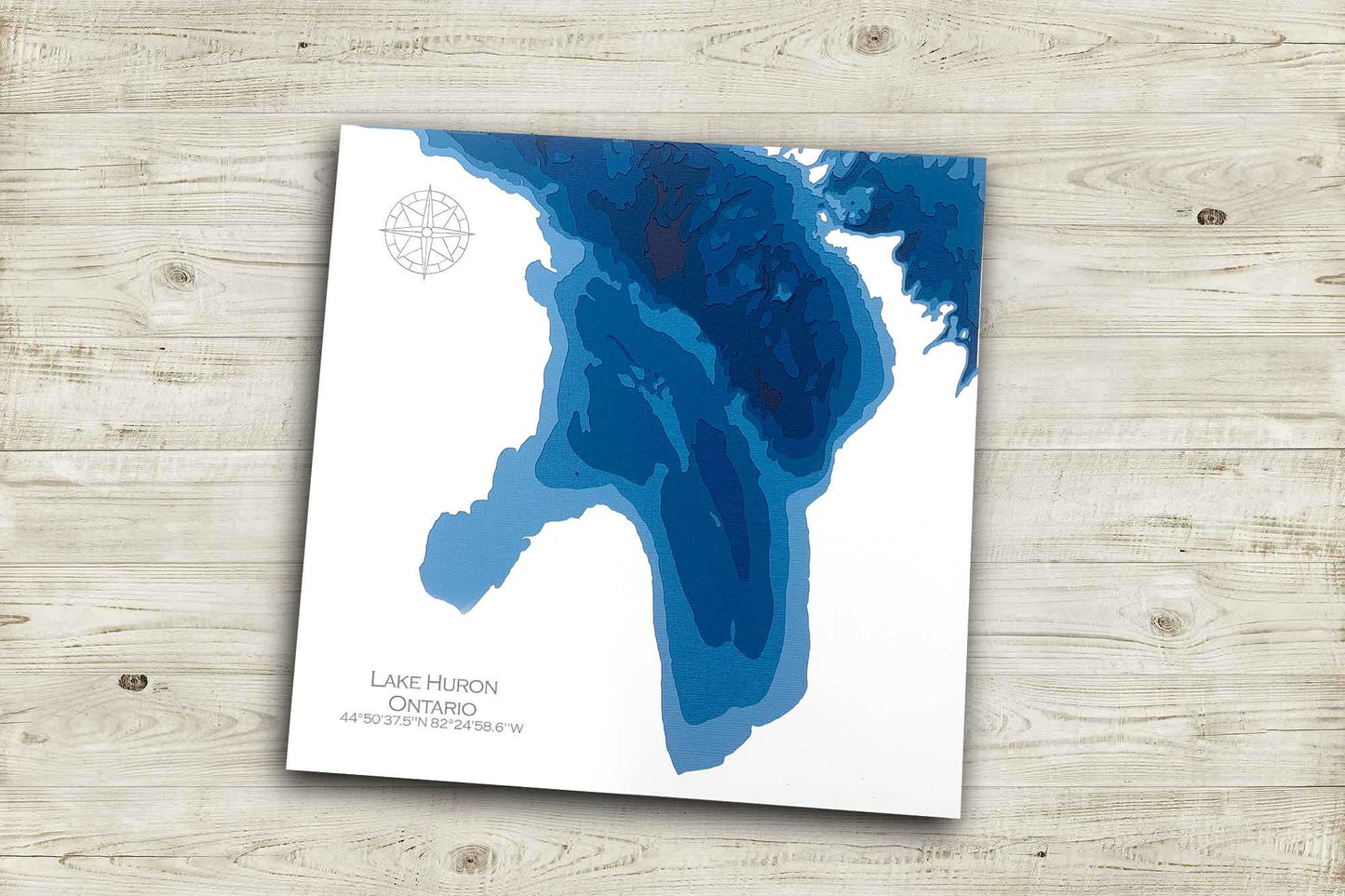 12"x12" Lake Huron, Ontario, Papercut Bathymetric Map, 12x18,Great Lakes | Wall Art | Poster | Print | Map Art | Cabin Wall Decor