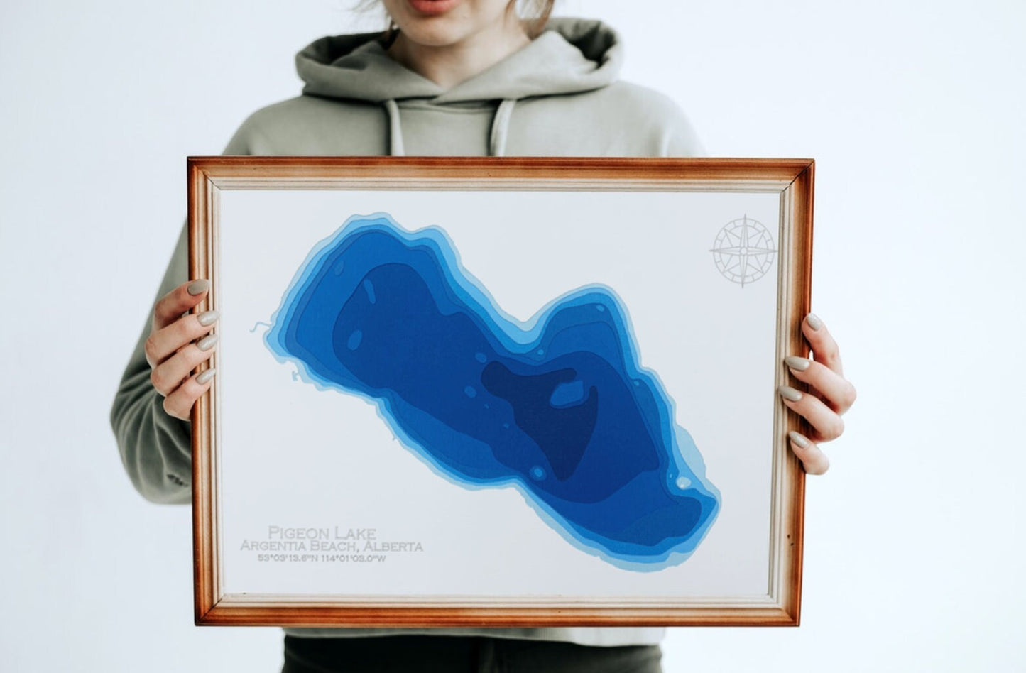 12"x18" Pigeon Lake, Itaska Beach Alberta, Papercut Bathymetric Map, 12x18