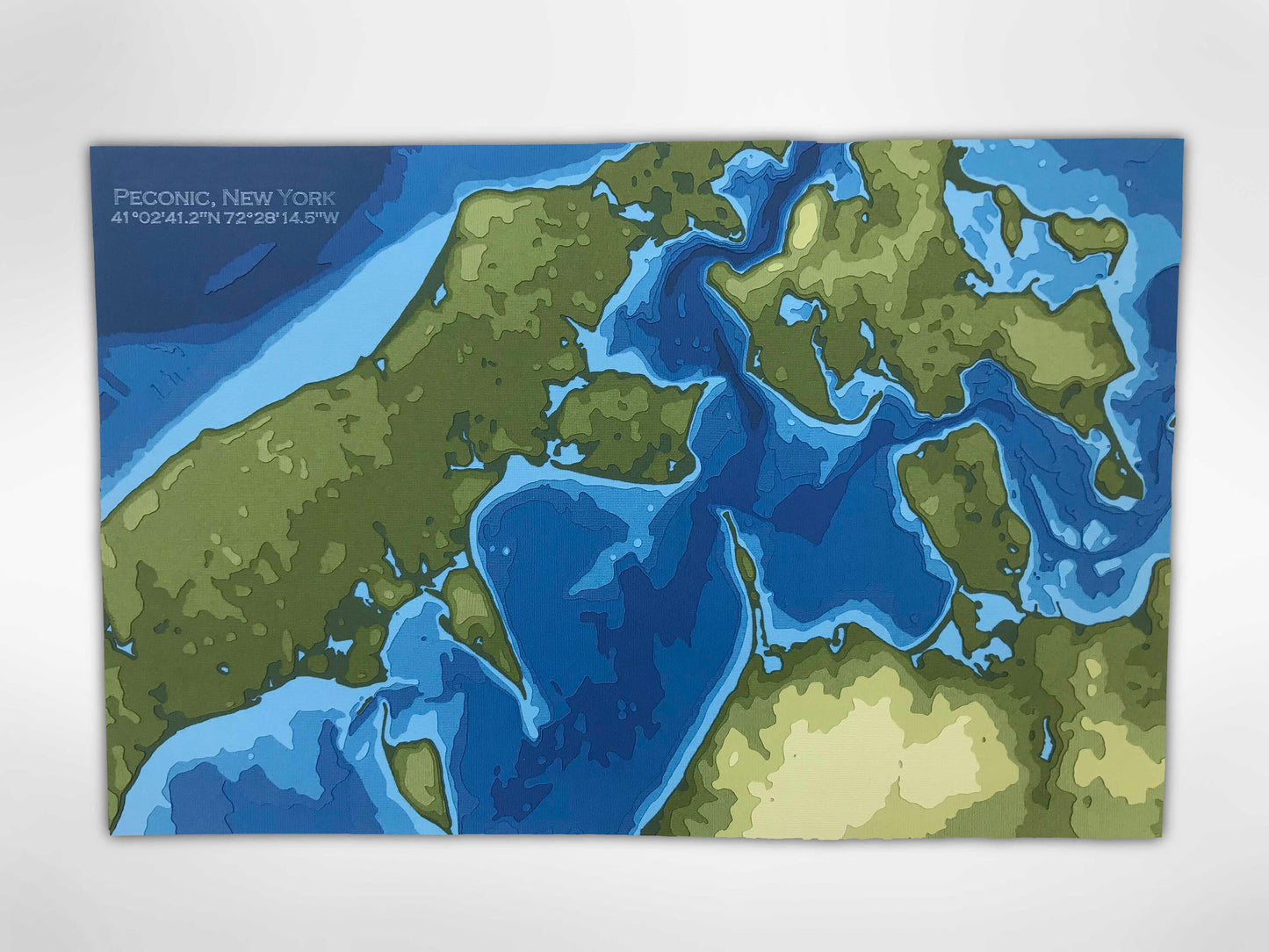 11"x17" Peconic NY | Suffolk County, Long Island, New York, NY | Papercut Topographic and Bathymetric Map, 11x17