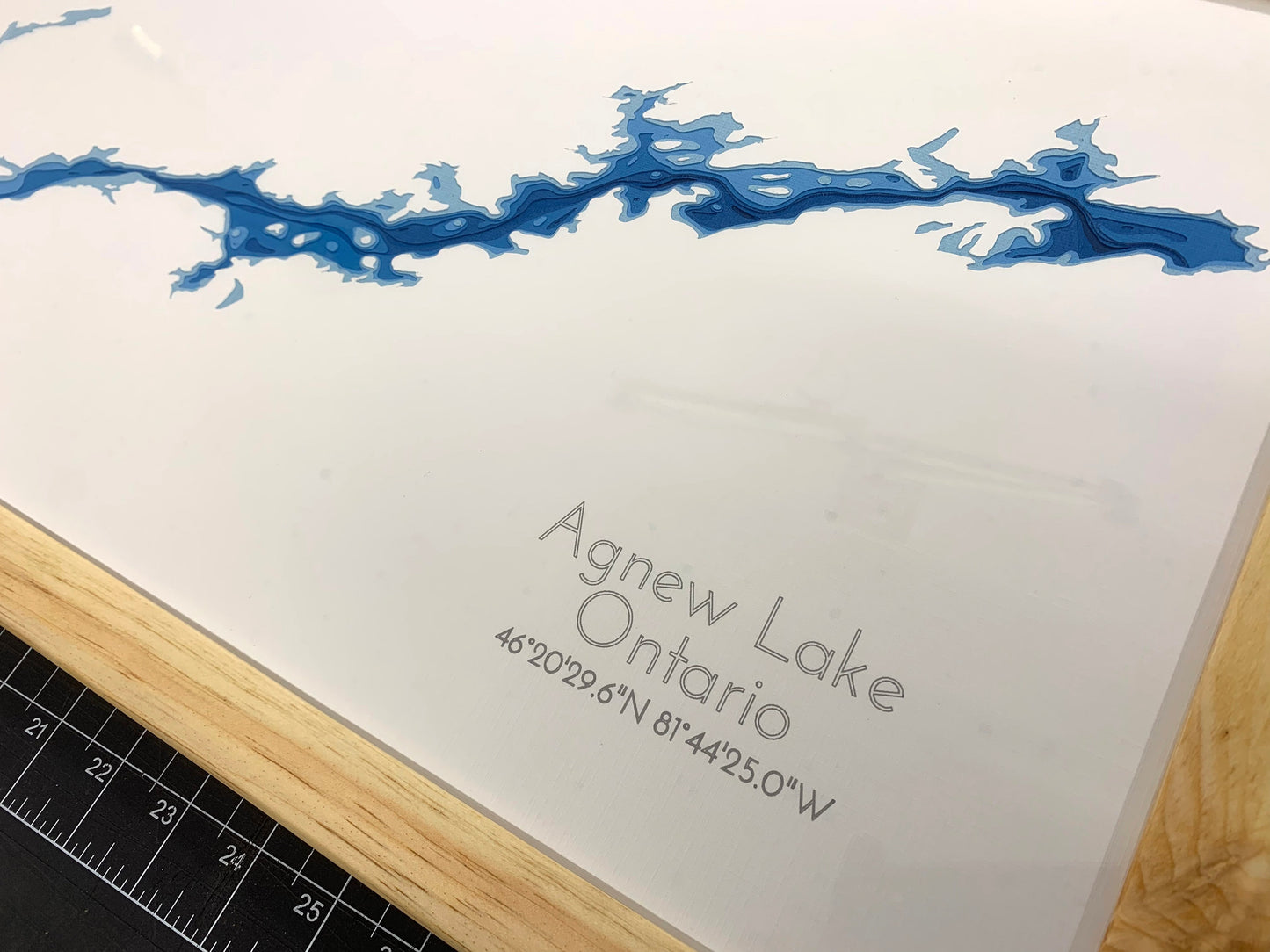 12"x24" Agnew Lake, Espanola, Greater Sudbury, Ontario, Papercut Bathymetric Map, 12x24