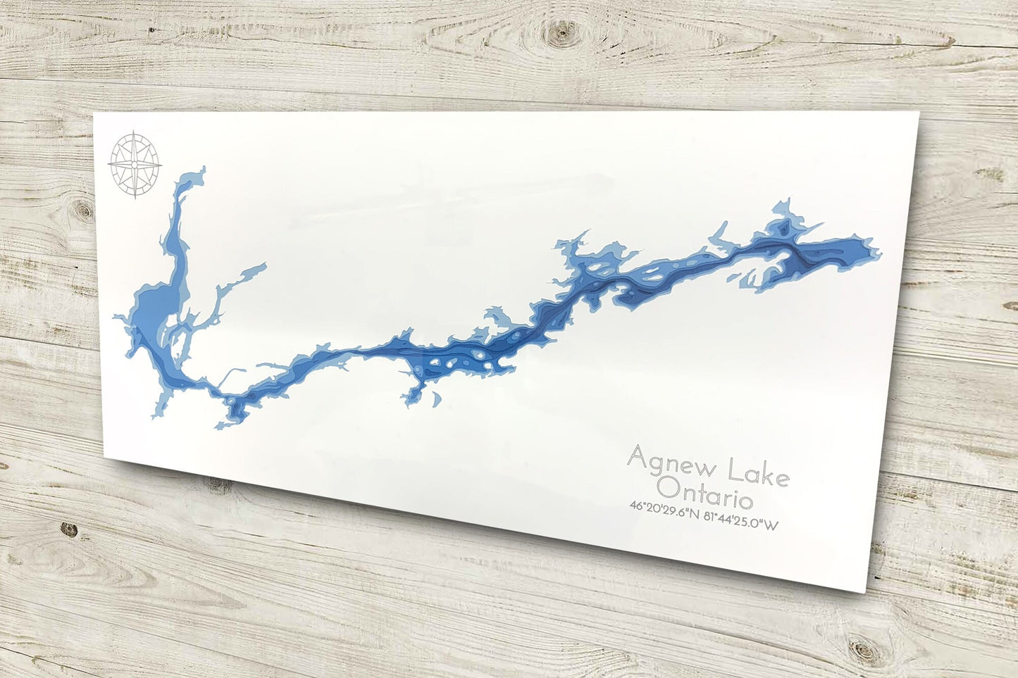 12"x24" Agnew Lake, Espanola, Greater Sudbury, Ontario, Papercut Bathymetric Map, 12x24