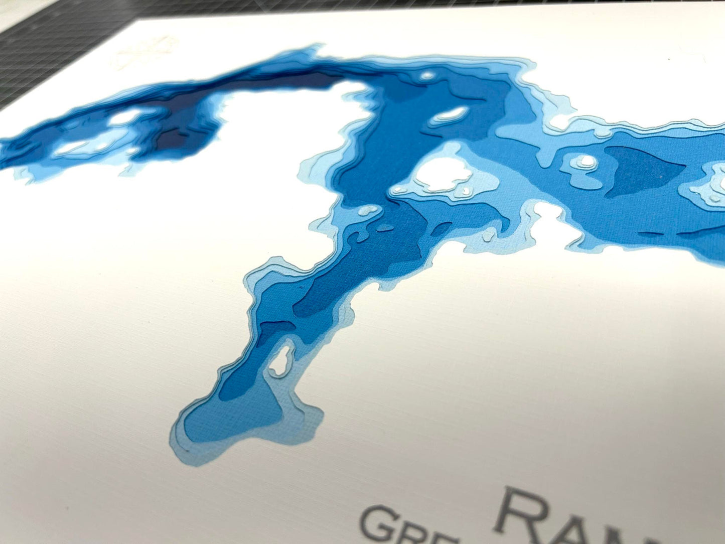 12"x18" Ramsey Lake Sudbury Ontario, Papercut Bathymetric Map, 12x18